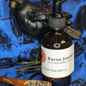 A bottle of raven house 's tea tree berry oil.